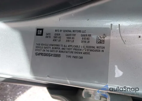 2016 Buick Verano Convenience Group from USA, damaged, VIN 1G4PR5SKXG4100895